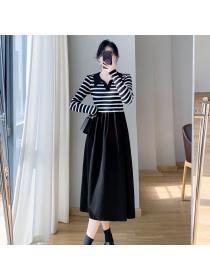 Korea style Autumn fashion Slim Stripe Knitted dress