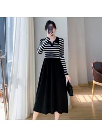 Korea style Autumn fashion Slim Stripe Knitted dress