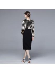 European style Elegant Stripe Hip-full dress 