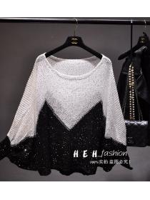 European style Sequins Round neck Knitted Long sleeve top