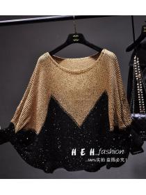 European style Sequins Round neck Knitted Long sleeve top