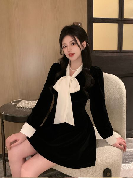 Korea style Vevelt Bowknot Long sleeve dress