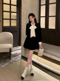 Korea style Vevelt Bowknot Long sleeve dress