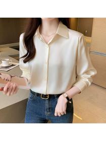 Korea style Satin Long sleeve blouse for women