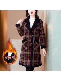 Vintage style Plaid Thicken Long Coat