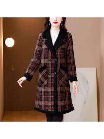 Vintage style Plaid Thicken Long Coat