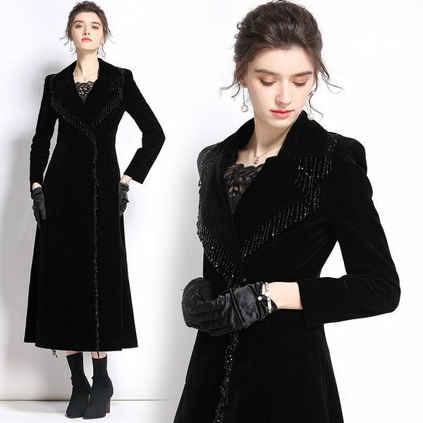 European style Fashion Tassel Velvet Long Coat