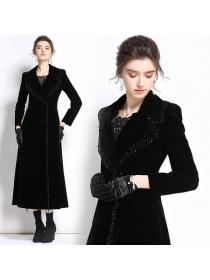 European style Fashion Tassel Velvet Long Coat 