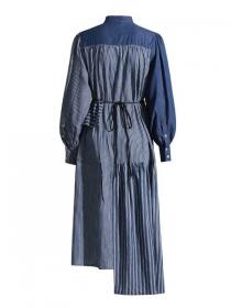 Vintage style Stripe Long sleeve Denim dress 