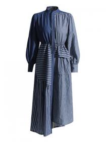 Vintage style Stripe Long sleeve Denim dress 