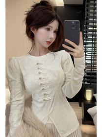 Chinese style Round collar Slim Shirt 