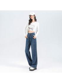 Vintage style Loose High waist Matching Jeans