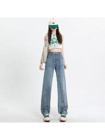 Korea style High waist Slim Straight Jeans