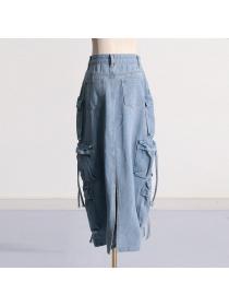 Vintage style High waist Slim Denim skirt