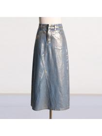 Vintage style High waist Slim A-line Skirt