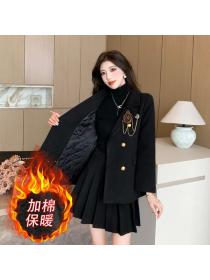 Korea style Winter Fashion Woolen coat+High waist Shorts 2 pcs set