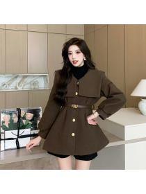 Winter warm Navy collar Coat+ high waist Short skirt two-piece set