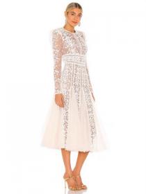 Vintage style Fashion Embroidery Round collar Lace dress 