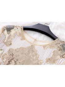 European style Slim Lace Matching Sequins Long sleeve Top