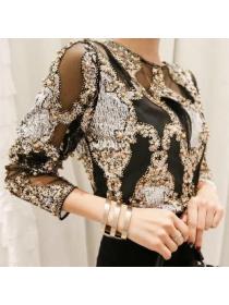 European style Sequin Embroidery Long sleeve top
