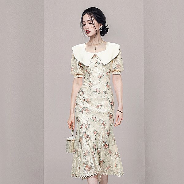 Korea style Summer Puff sleeve Lace Dress