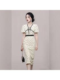 Korea style Summer fashion Lantern sleeve Slim Short sleeve dress