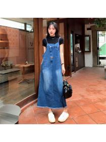 Korea style Retro Summer Straight Dress Long dress 