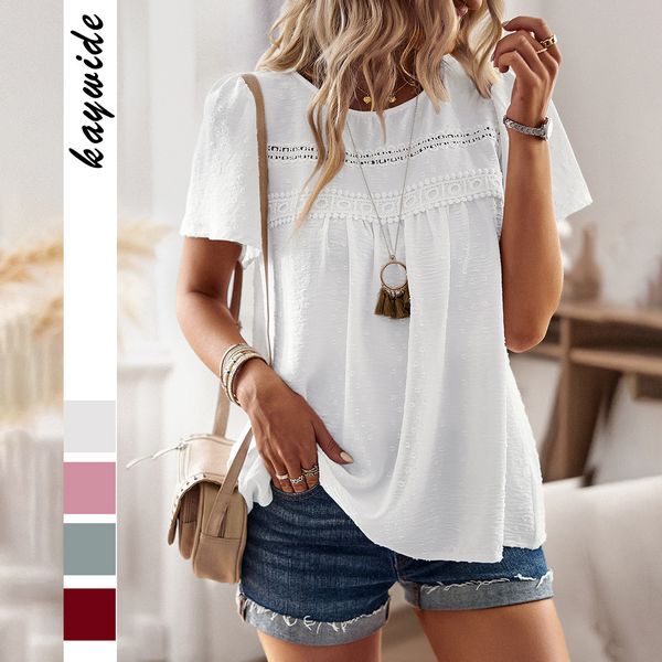 European style Solid color Round collar Short sleeve T-shirt