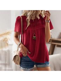 European style Solid color Round collar Short sleeve T-shirt 