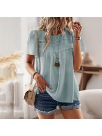 European style Solid color Round collar Short sleeve T-shirt 