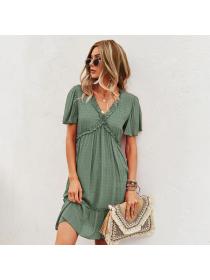 European style Summer fashion Short sleeve Solid color Dress 