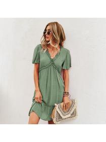 European style Summer fashion Short sleeve Solid color Dress 
