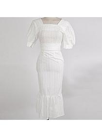 Vintage style Elegant Puff sleeve Top+Lace Fishtail Skirt