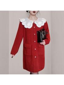 Korea style Lace collar Luxury Knitting dress 