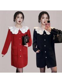 Korea style Lace collar Luxury Knitting dress 