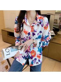 Vintage style Matching Fashion Printed Long sleeve blouse 