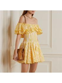 European style Off shoulder Sexy Embroidery Dress 