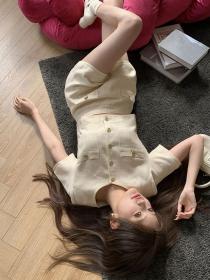 Korea style Round collar Luxury Short sleeve blouse+Shorts