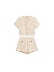 Korea style Round collar Luxury Short sleeve blouse+Shorts