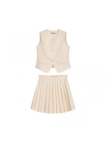 Korea style Round collar Luxury Vest+Skirt