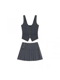 Vintage style Sexy Fashion Vest+Pleated skirt