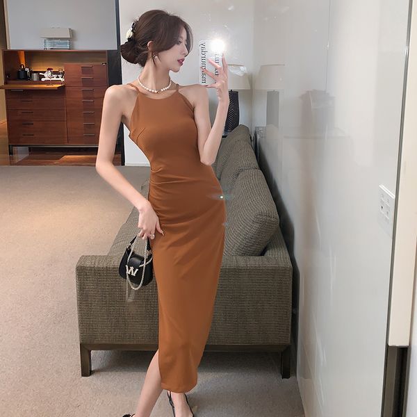 Korea style Sexy Solid color Halter dress