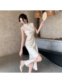 Chinese style Summer Slim Sleeveless A-line dress 