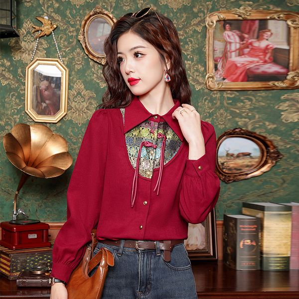 Vintage style Spring fashion Long sleeve blouse