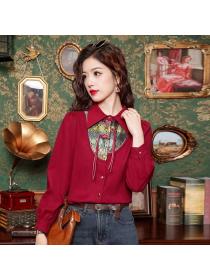Vintage style Spring fashion Long sleeve blouse 