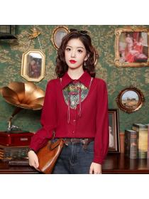 Vintage style Spring fashion Long sleeve blouse 