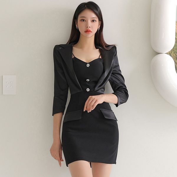 Korea style Fashion Suit collar Long sleeve dress