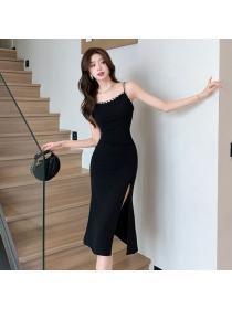 Korea style Sexy Backless Summer split dress 