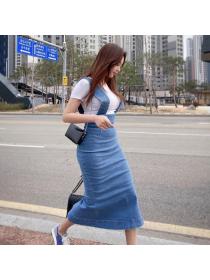 Korea style Casual Split Denim Dress 