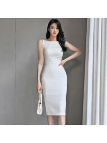Korea style Casual Slim Sleeveless Hip-full dress
